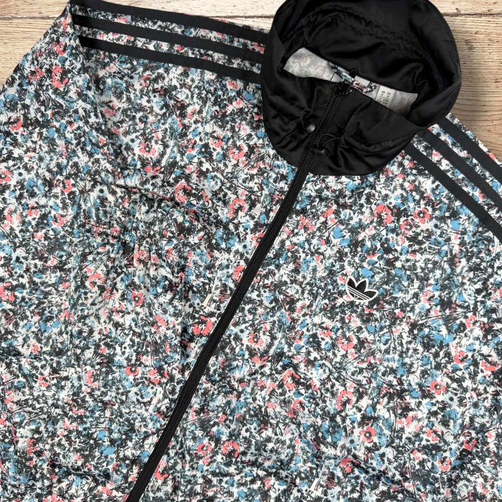 ADIDAS Womens Trefoil Floral Track Jacket Full Zip Size M Black White Pink Blue